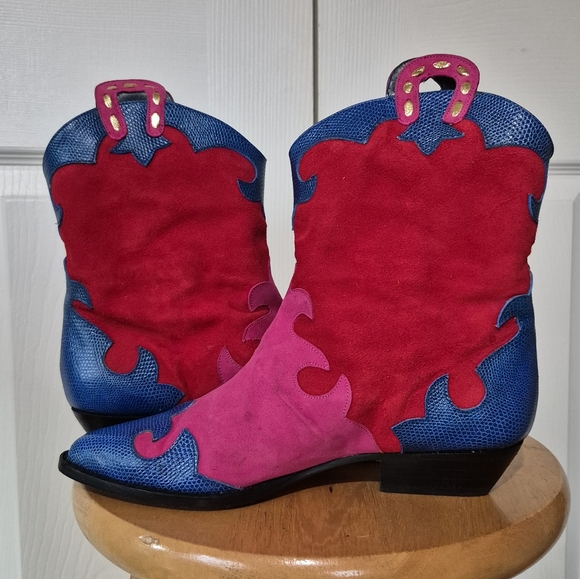 80s Vintage Zalo Colorful Suede Cowboy Boots Womens size 6.5 Made in Spain - Picture 10 of 16